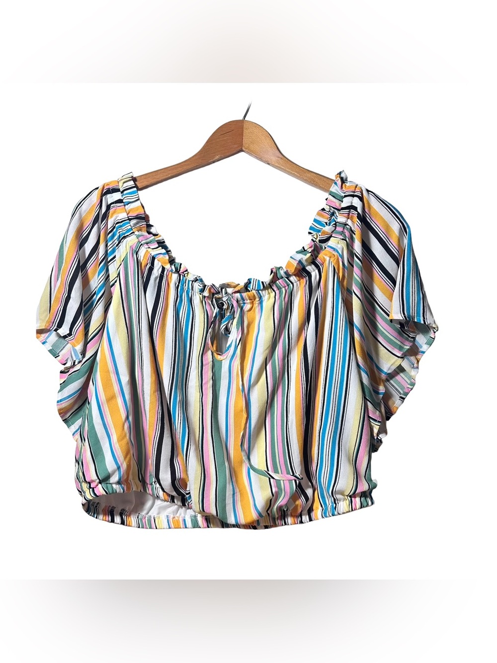 Torrid Paperbag Off Shoulder Striped Top Short Sleeve Balloon Waist 1 1X 14 16